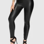 Leggings de imitação de couro de cintura alta