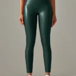 Leggings imitação de couro com efeito de barriga lisa em veludo
