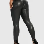 Leggings em imitação de couro com efeito modelador e push-up