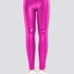 Leggings brilhantes em imitação de couro para menina