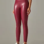 Leggings imitação de couro com efeito de barriga lisa em veludo