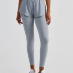 Leggings desportivas 2 em 1 com calções, bolso