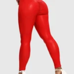 Leggings em imitação de couro com efeito modelador e push-up