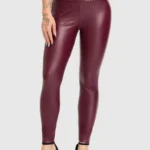Leggings de imitação de couro de cintura alta